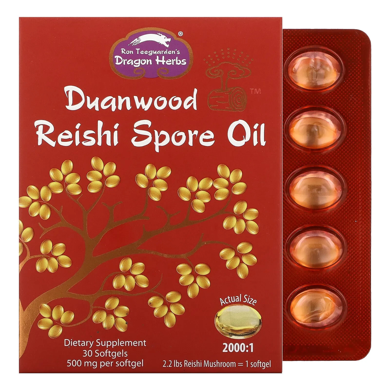 Драгон Хербс, Duanwood масло из спор грибов рейши, 500 мг, 30 капсул
