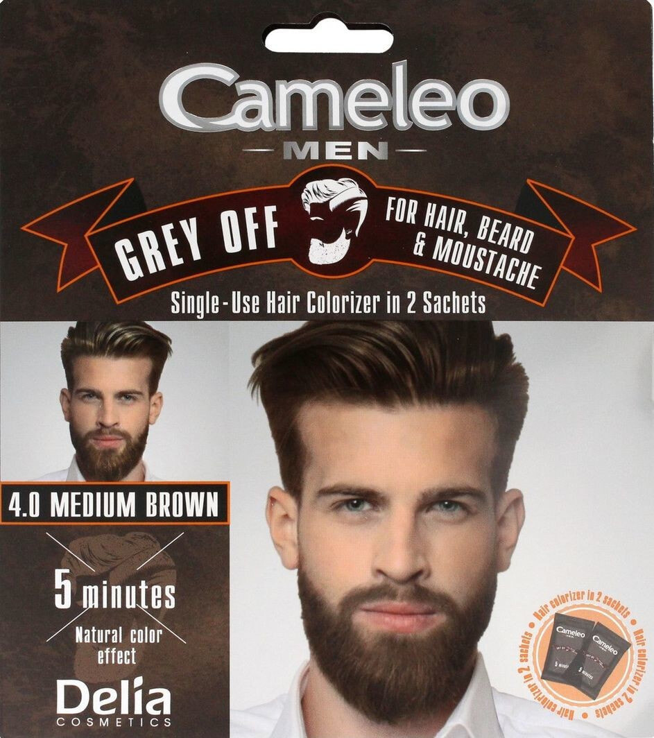 Delia Cameleo Grey Off 4.0 Medium Brown Мужской камуфлирующий крем для волос, бороды и усов, оттенок каштановый 15 х 2 мл