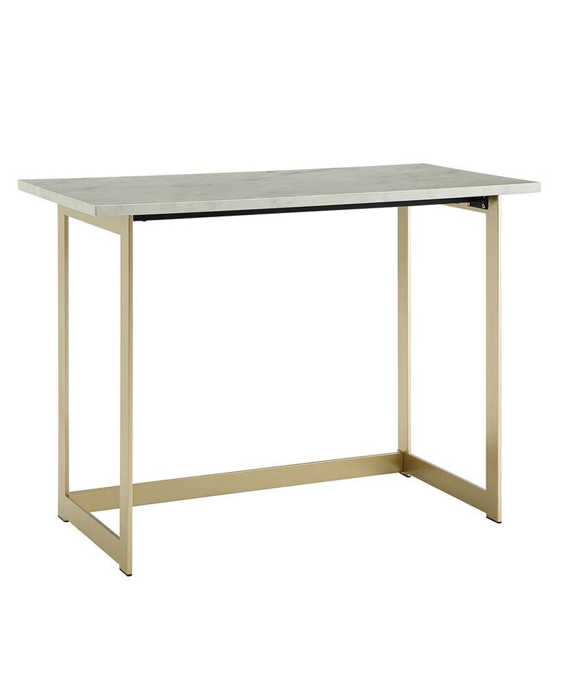 Walker Edison 42 inch Faux Marble Desk with White Top and Gold Base