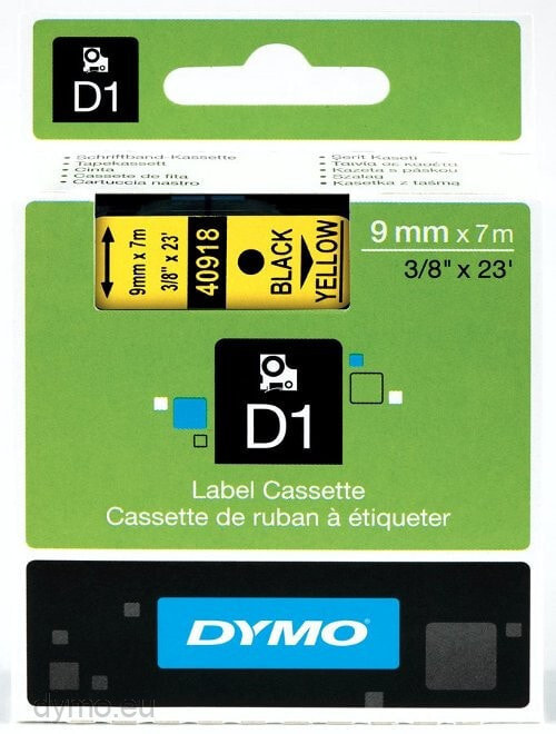 DYMO D1 -Standard Labels - Black on Yellow - 9mm x 7m S0720730