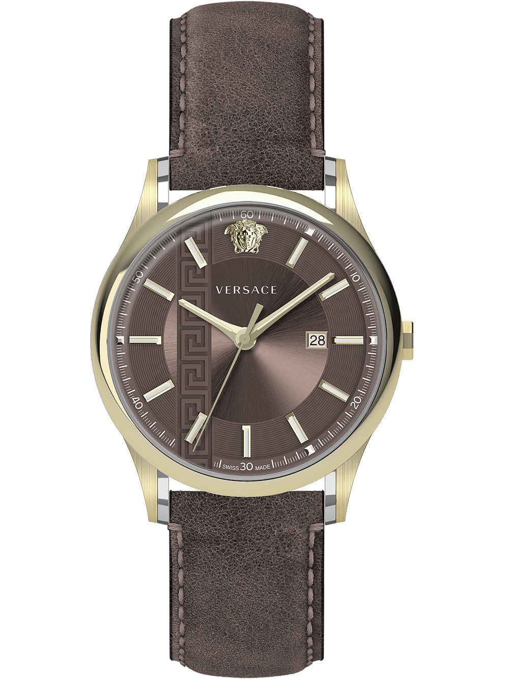Мужские наручные часы с коричневым кожаным ремешком Versace VE4A00320 Aiakos mens 44mm 5ATM
