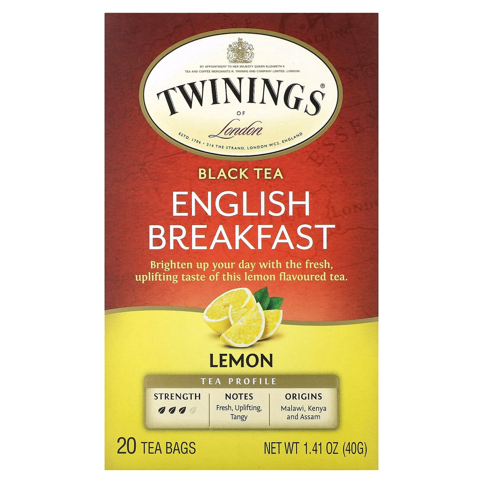 Twinings, English Breakfast, черный чай, мед и ваниль, 20 чайных пакетиков 40 г (1,41 унции)