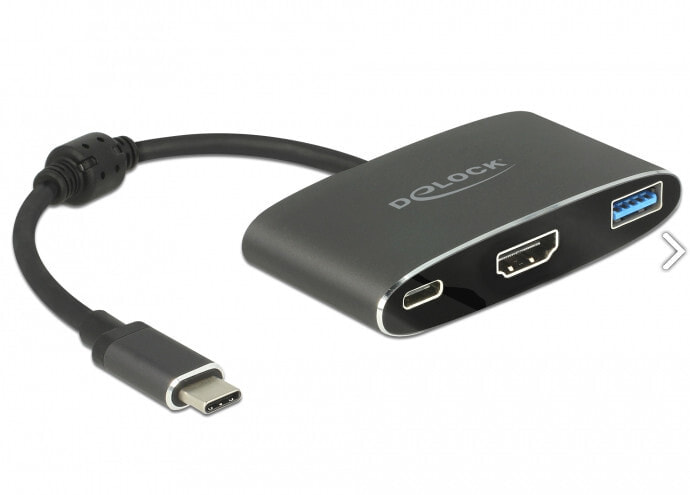 Кабельный разъем/переходник  DeLOCK 62991 SuperSpeed USB  3.1 Gen 1/ USB Type-C to HDMI-A 19 pin, SuperSpeed USB 3.1 Gen 1Type-A, USB Type-С 2.0 Power Delivery Серый