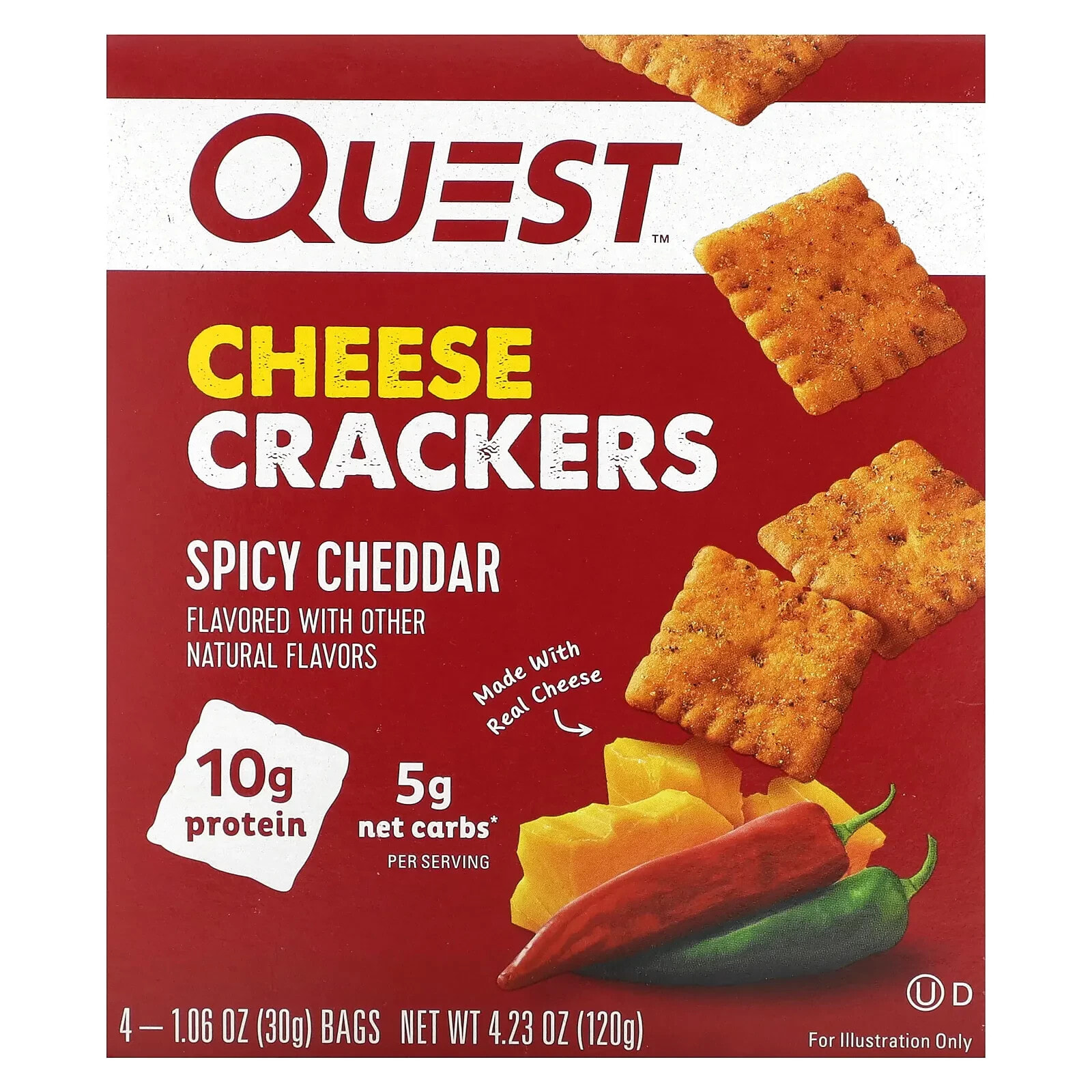 Quest Nutrition, Сырные крекеры, острый чеддер, 4 пакетика по 30 г (1,06 унции)