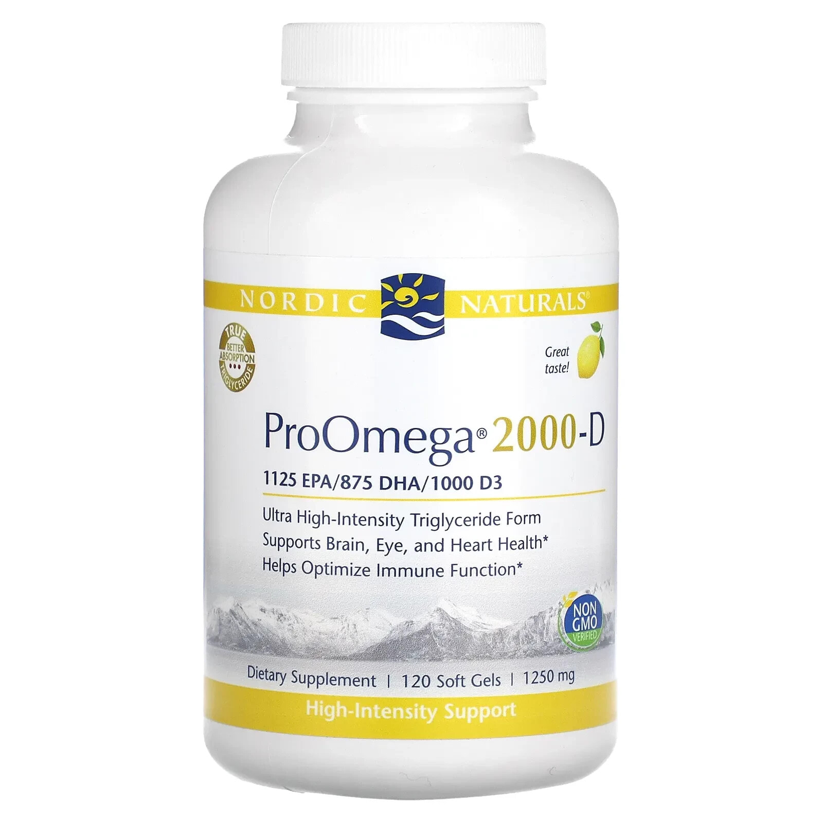 Nordic Naturals, ProOmega 2000-D, Lemon, 1250 mg, 60 Soft Gels