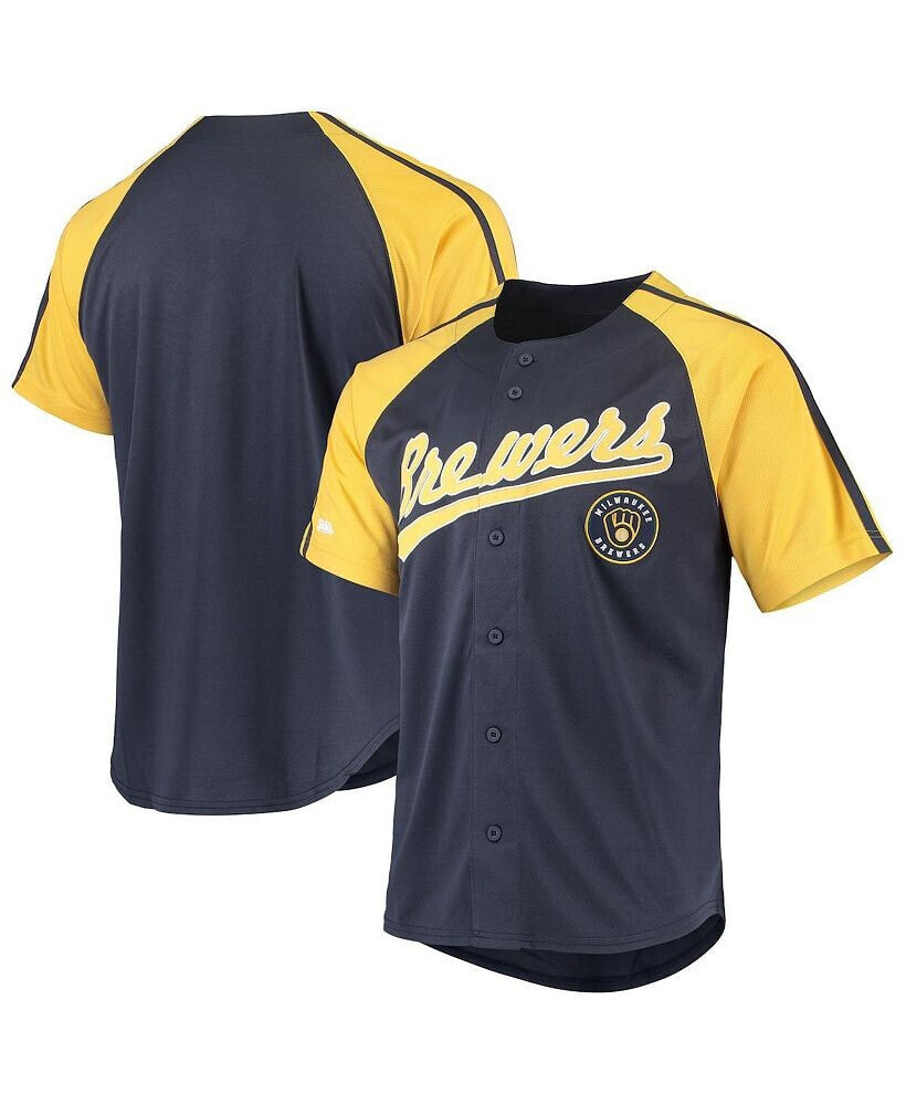 Men's Navy Milwaukee Brewers Button-Down Raglan Replica Jersey