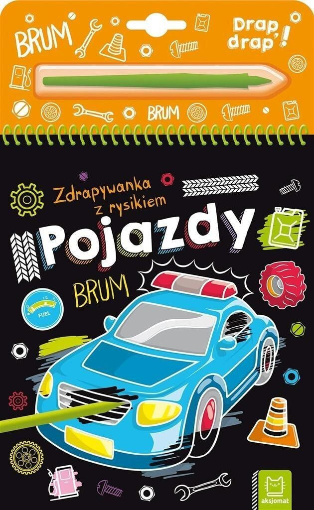 Раскраска для рисования Aksjomat Kraków Zdrapywanka z rysikiem. Pojazdy