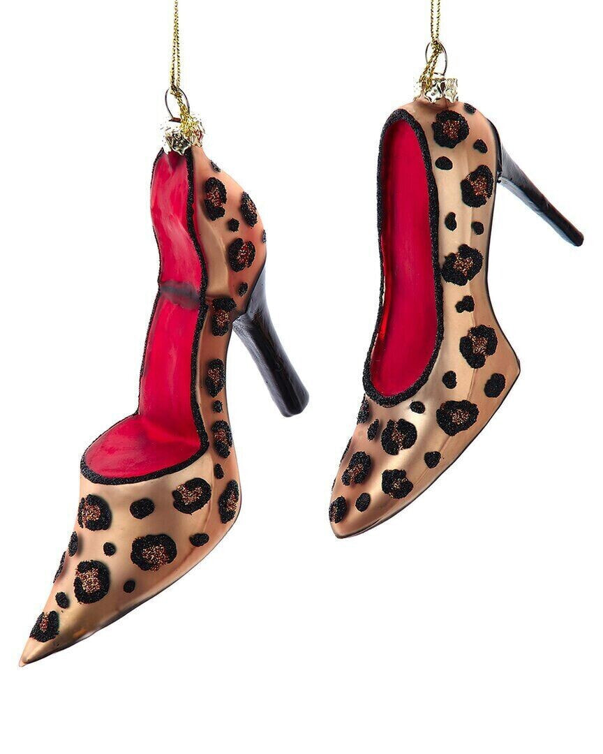 Kurt Adler Set Of 2 2.6-3.3In Glass Leopard Heels Ornaments Multicolor