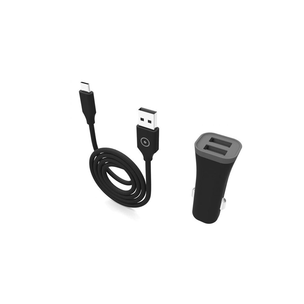 MUVIT Car Charger 2 USB Ports 2.4A With USB/Type C Cable 1 m Pack