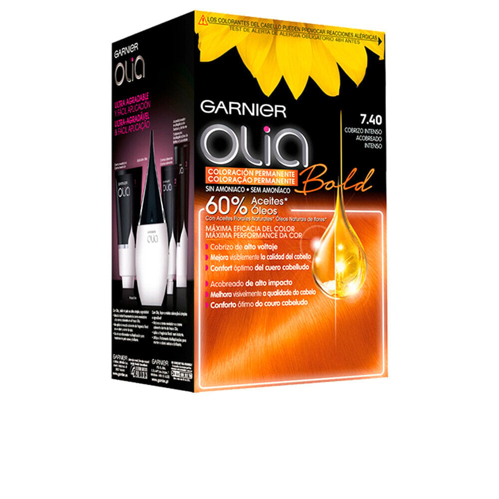 Garnier Olia Permanent Coloration Hair Color No. 7,40 Intense Copper Перманентная крем-краска для волос на масляной основе, оттенок интенсивно-медный