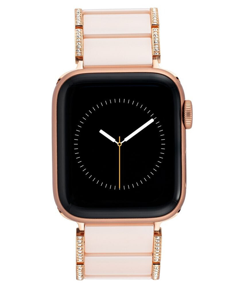 Anne Klein 42/44/45mm Apple Watch Bracelet in Blush Ceramic With Crystals and Rose Gold Adaptors