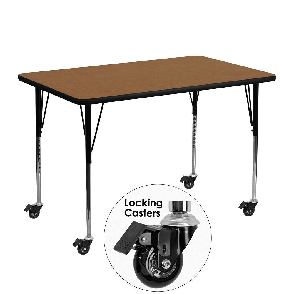 Flash Furniture mobile 30''W X 48''L Rectangular Oak Thermal Laminate Activity Table - Standard Height Adjustable Legs