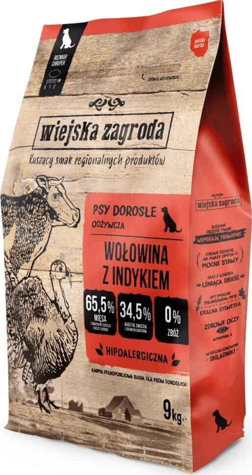 Wiejska Zagroda Karma sucha dla psa Wołowina z indykiem (dorosły) chrupki L 9kg