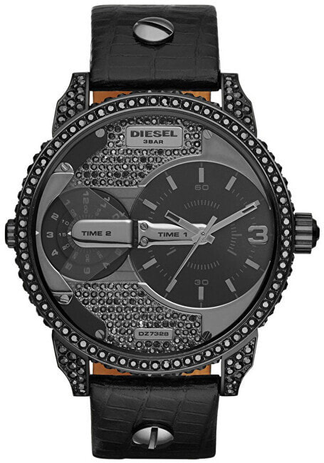 Мужские наручные часы с черным кожаным ремешком Diesel Mini Daddy DZ7328