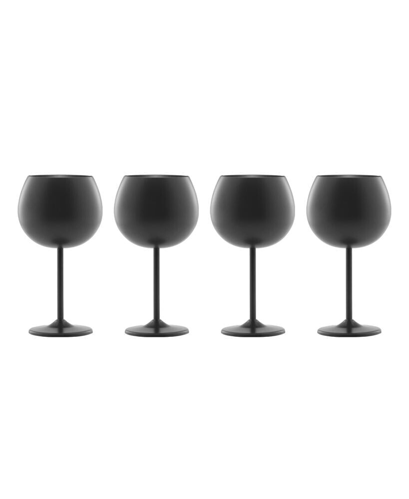 Cambridge 12 Oz Brushed Black Stainless Steel Red Wine Glasses, Set of 4