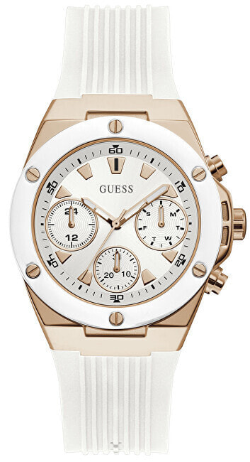 Женские часы аналоговые белый прорезиненный браслет Guess