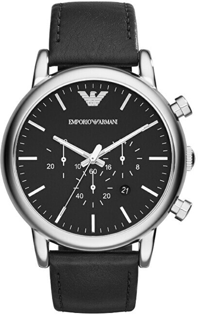Мужские наручные часы с черным кожаным ремешком Emporio Armani AR 1828
