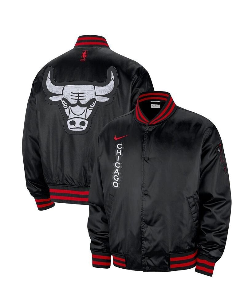 Nike men's Black Chicago Bulls 2023/24 City Edition Courtside Premier Full-Snap Bomber Jacket