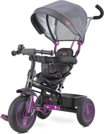 Трехколесный велосипед Caretero Buzz. С 18 месяцев до 5 лет. Съемный родительский руль, поворотное сиденье, навес, корзина. Фиолетовый.