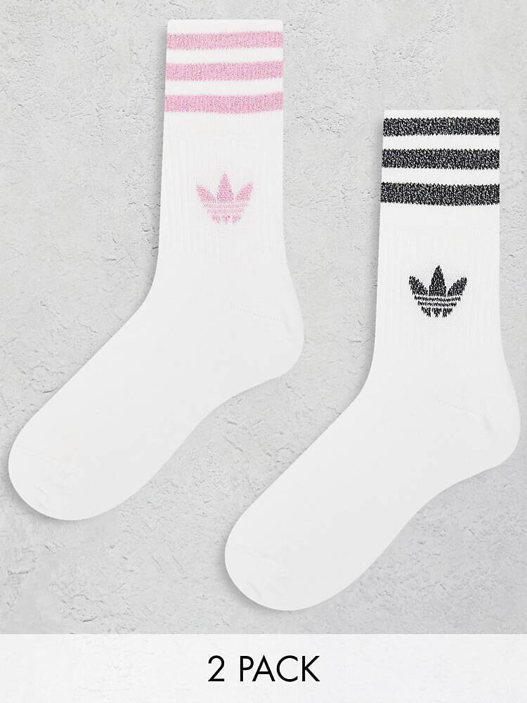 adidas Originals – 2er-Pack mittellange Socken in Weiß mit Dreiblatt-Logo