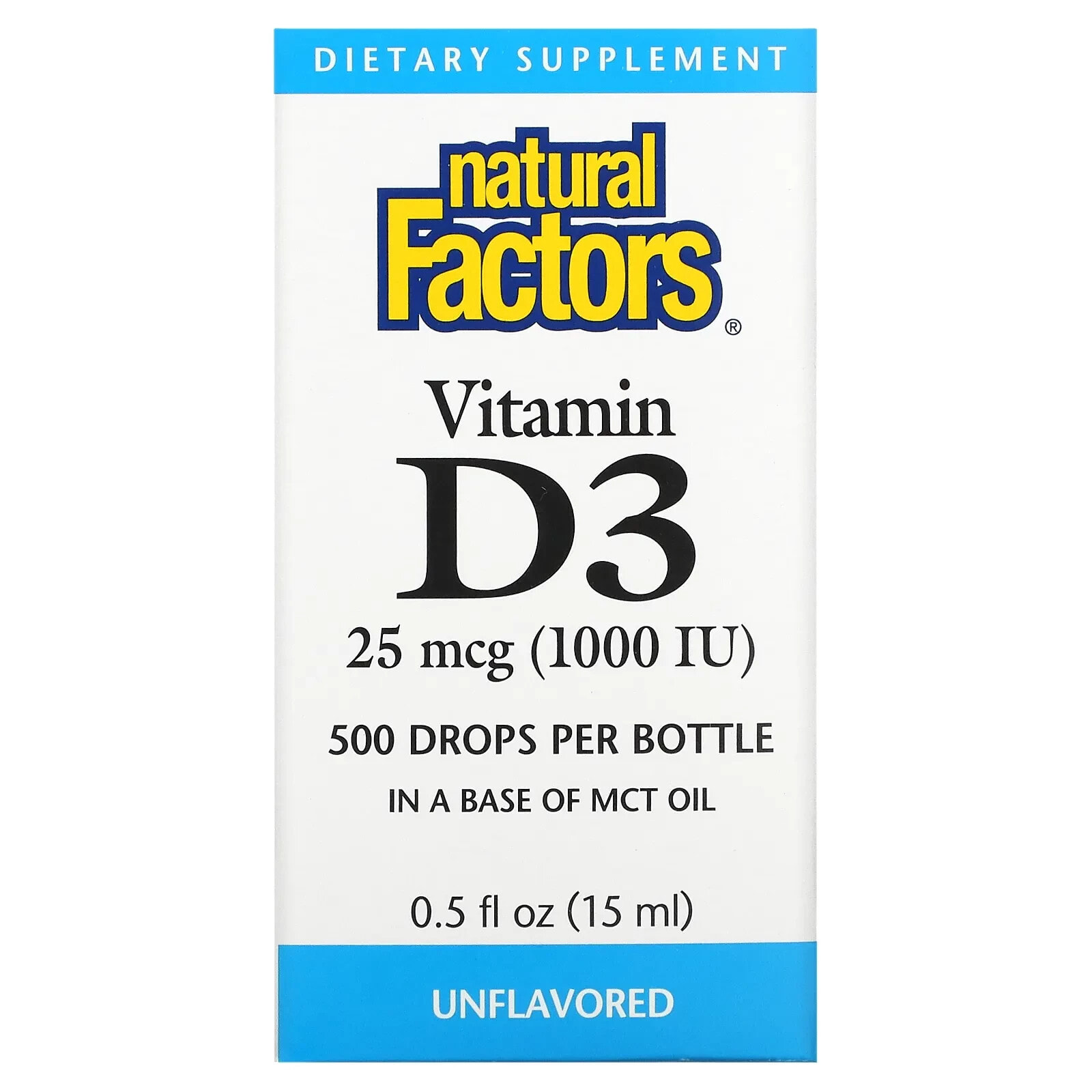 Vitamin D3 Drops, Unflavored, 25 mcg (1,000 IU), 0.5 fl oz (15 ml)