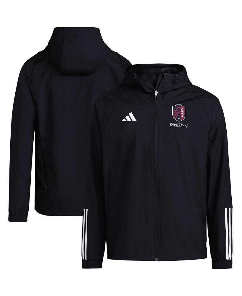 adidas men's Black St. Louis City SC All-Weather Raglan Hoodie Full-Zip Jacket