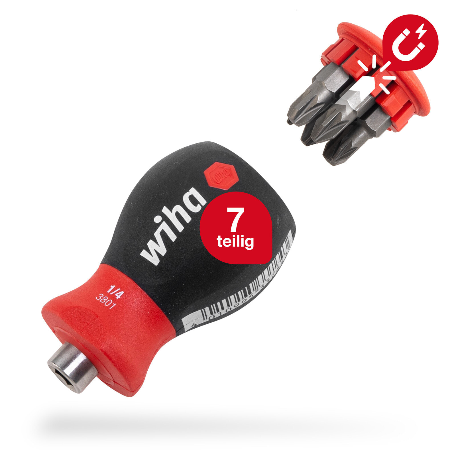 Wiha Schraubendreher mit Bit Magazin magnetisch Pozidriv, Phillips mit 6 Bits, Stubby, 1/4