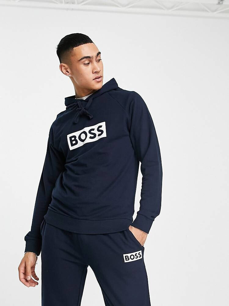 BOSS Bodywear – Lounge-Kapuzenpullover in Marineblau mit Logo