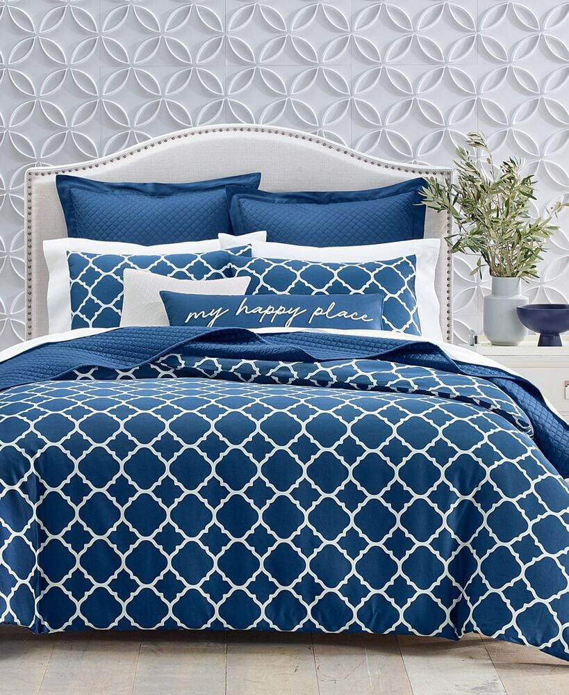 Charter Club geometric Dove 3-Pc. Duvet Cover Set, Full/Queen, Created for Macy's
