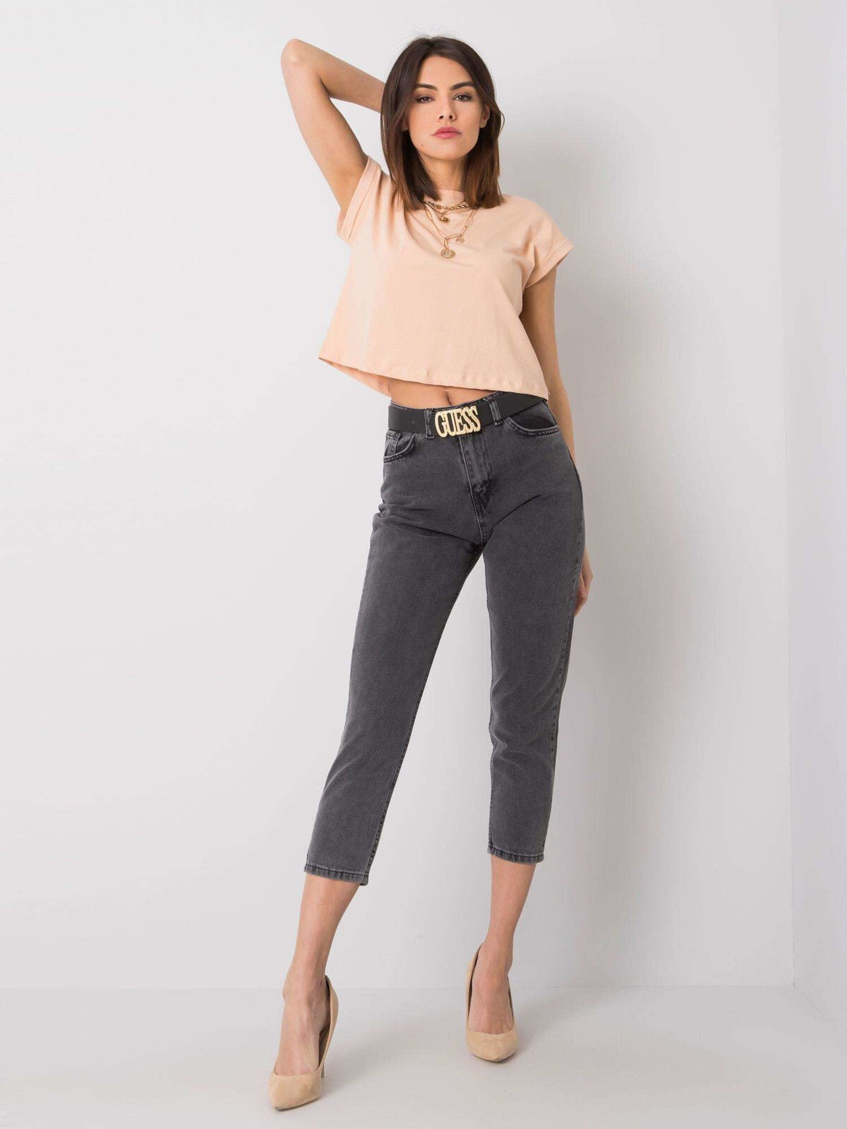 Женские джинсы скинни  с высокой посадкой укороченные серые  Factory Price