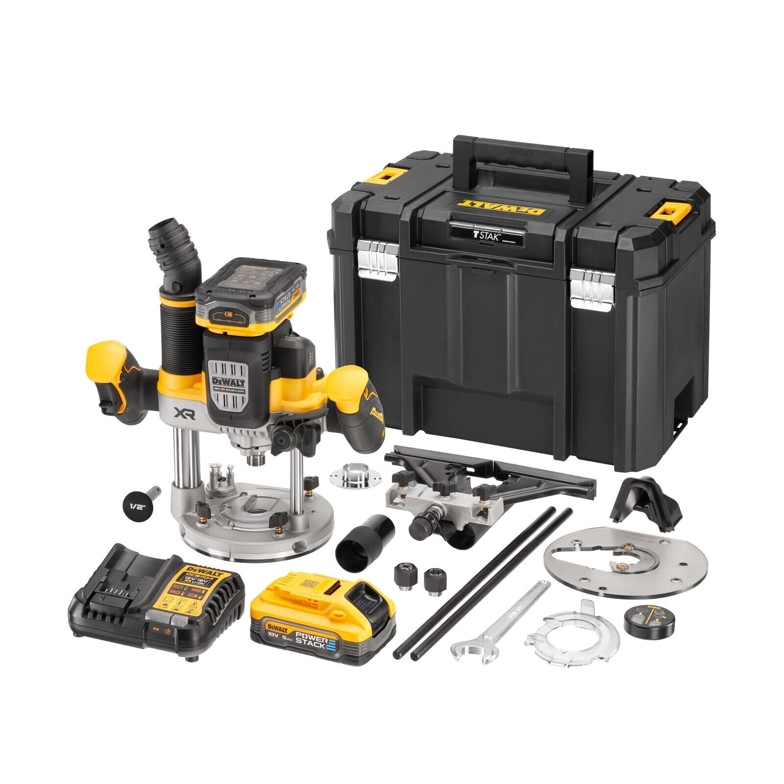 DeWALT Akku-Oberfräse DCW620H2, 18 V, 2x 5,0 Ah und Ladegerät im TSTAK VI