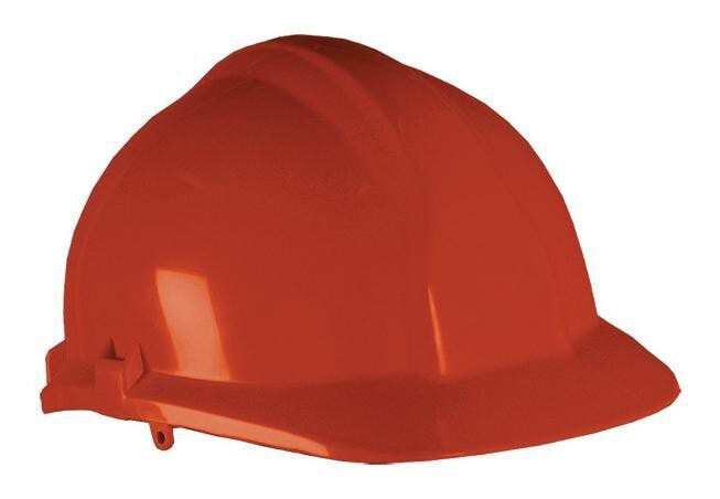 Red protective helmet