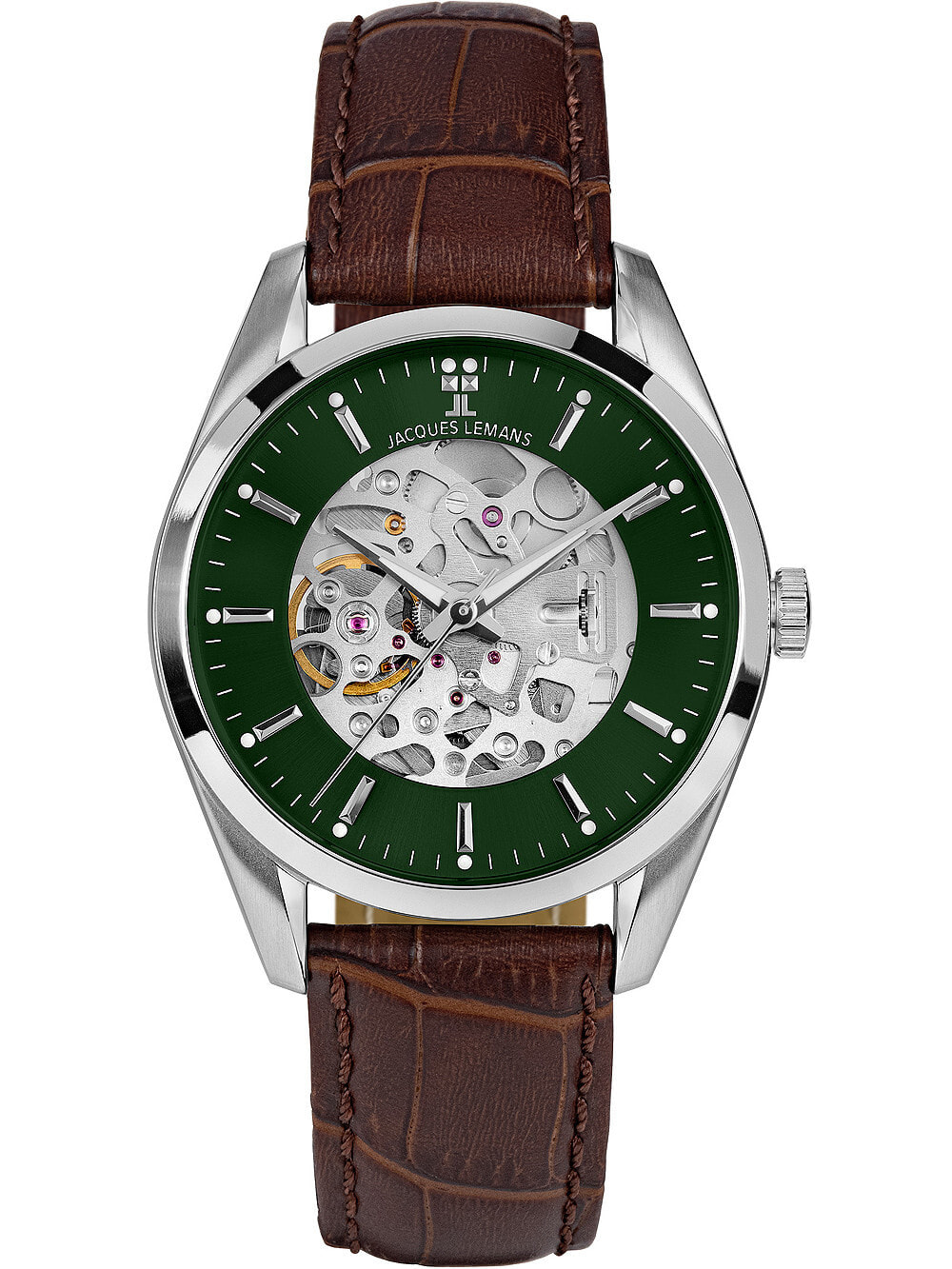 Мужские наручные часы с коричневым кожаным ремешком Jacques Lemans 1-2087B Derby automatic 40mm 5ATM