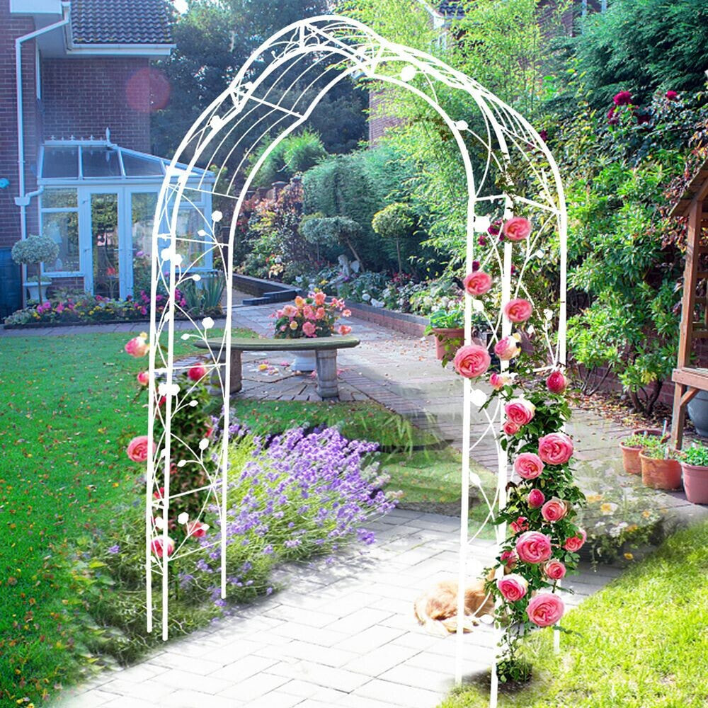 Simplie Fun metal Garden Arch Assemble Freely with 8 Styles Garden Arbor Trellis Climbing Plants Support Rose Arch Outdoor Arch Wedding Arch Party Events Archway White