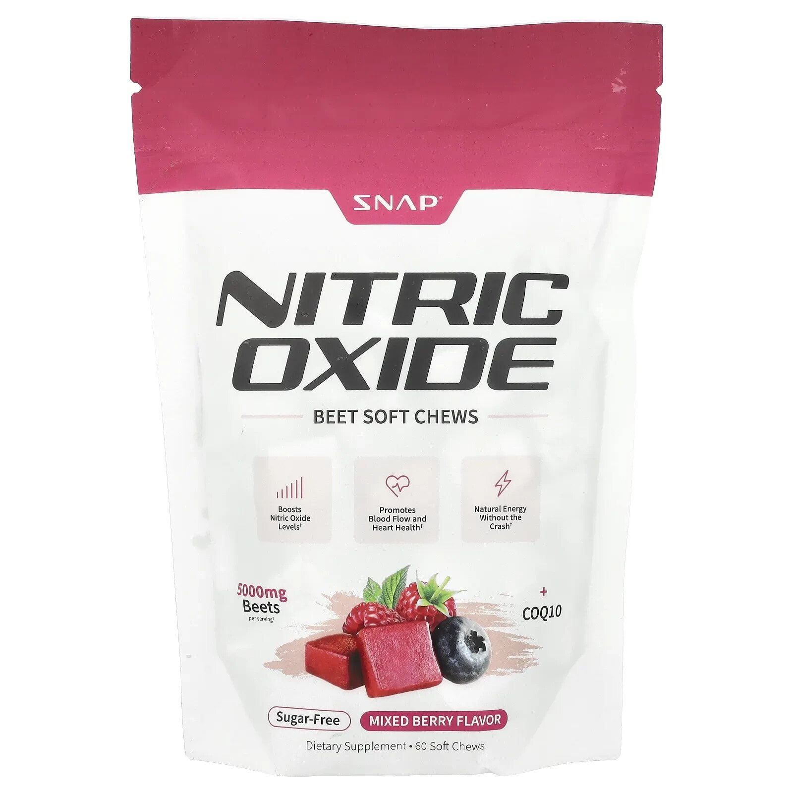 Nitric Oxide Beet Soft Chews, Sugar Free, Mixed Berry, 60 Soft Chews