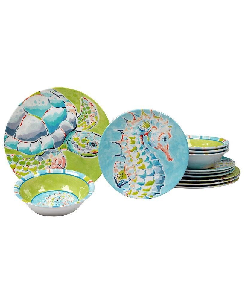 Certified Deep Sea 12 Piece  Melamine Dinnerware Set