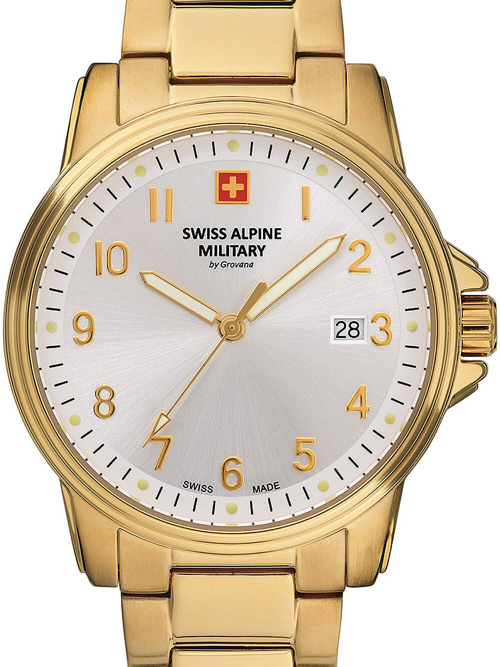 Мужские наручные часы с золотым браслетом Swiss Alpine Military 7011.1112 mens 40mm 10ATM