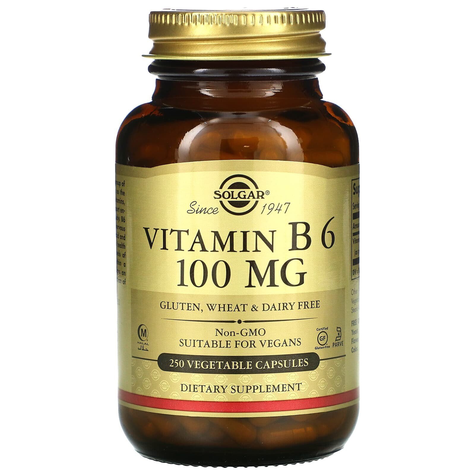 Vitamin B6, 100 mg, 250 Vegetable Capsules