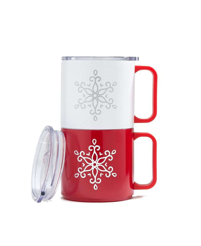 Stackable Snowflake Insulated Coffee Mugs, Set of 2