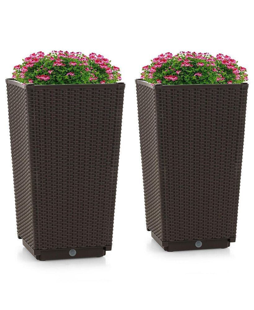 Costway 2PCS Outdoor Wicker Flower Pot 22.5''Tall Planters with Drainage Hole
