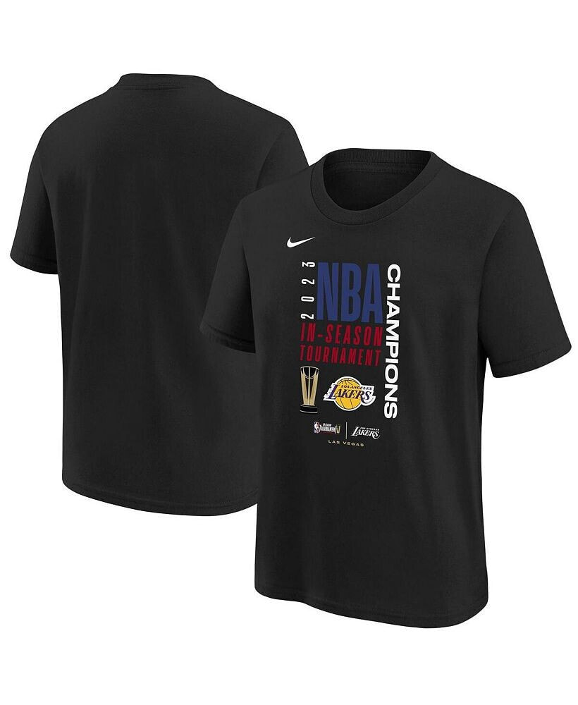 Nike big Boys Black Los Angeles Lakers 2023 NBA In-Season Tournament Champions Locker Room T-shirt