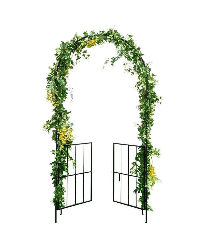Costway garden Arch Arbor Trellis with Gate 7.5 ft Patio Archway Pergola for Wedding