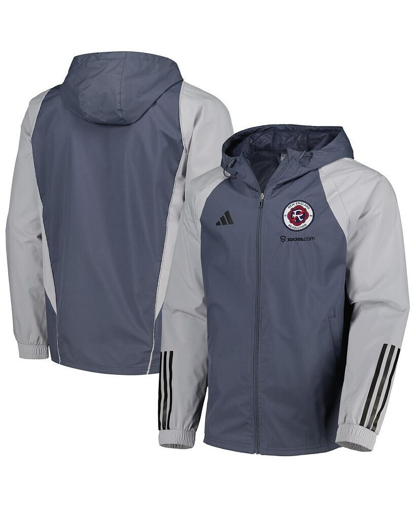 adidas men's Charcoal New England Revolution All-Weather Raglan Hoodie Full-Zip Jacket