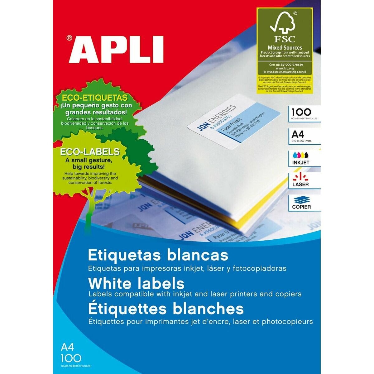 Adhesive labels Apli 581290 70 x 67,7 mm 100 Sheets White