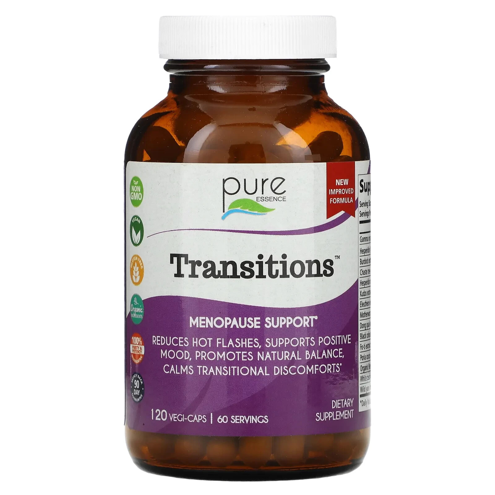 Pure Essence, Transitions, Menopause Support, 120 Vegi-Caps