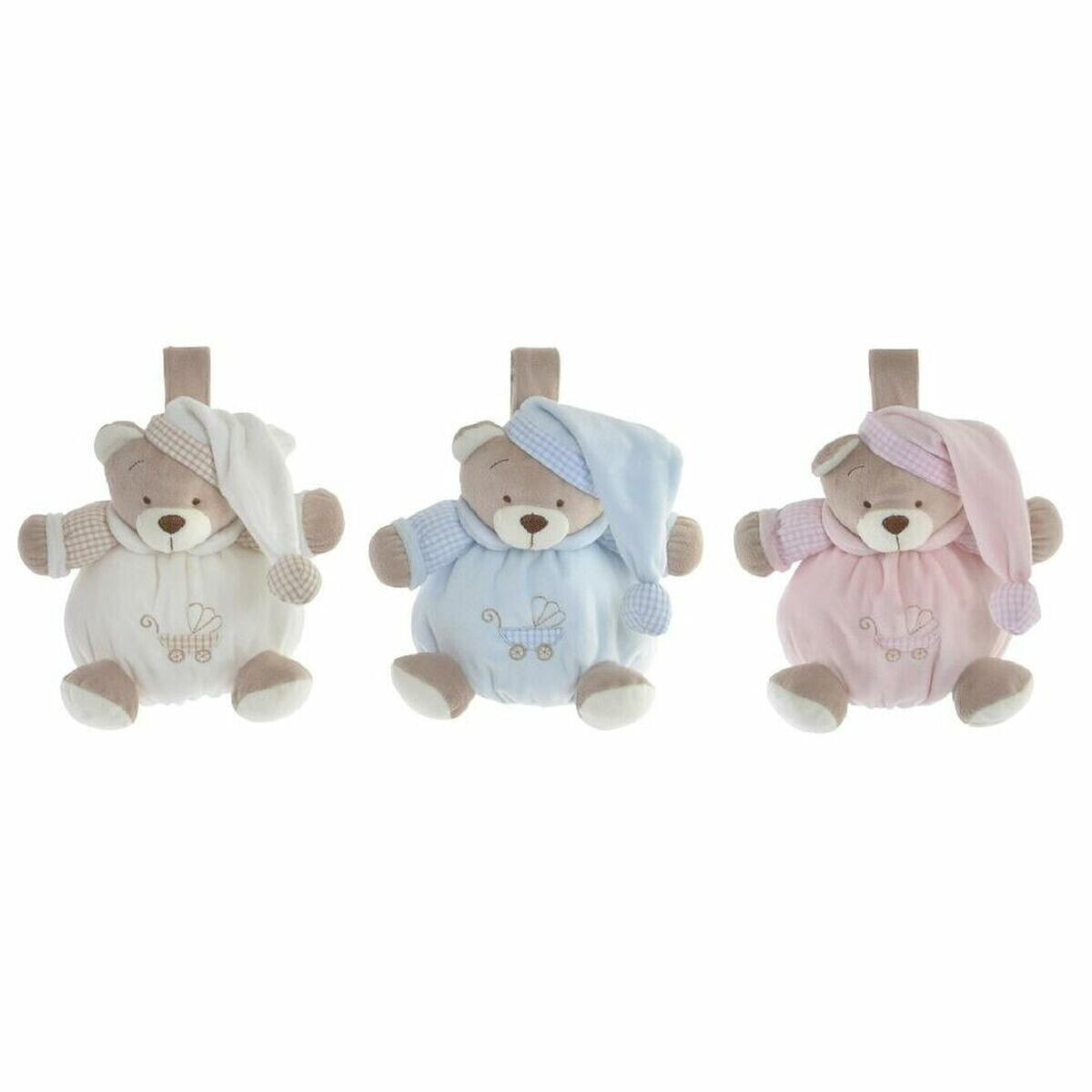 Teddy Bear DKD Home Decor Beige Sky blue Light Pink Musical Children's Bear 13 x 12 x 20 cm (3 Pieces)