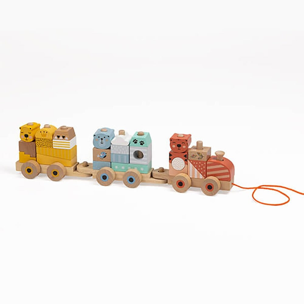 EUREKAKIDS Trailable wooden train with wild building blocks