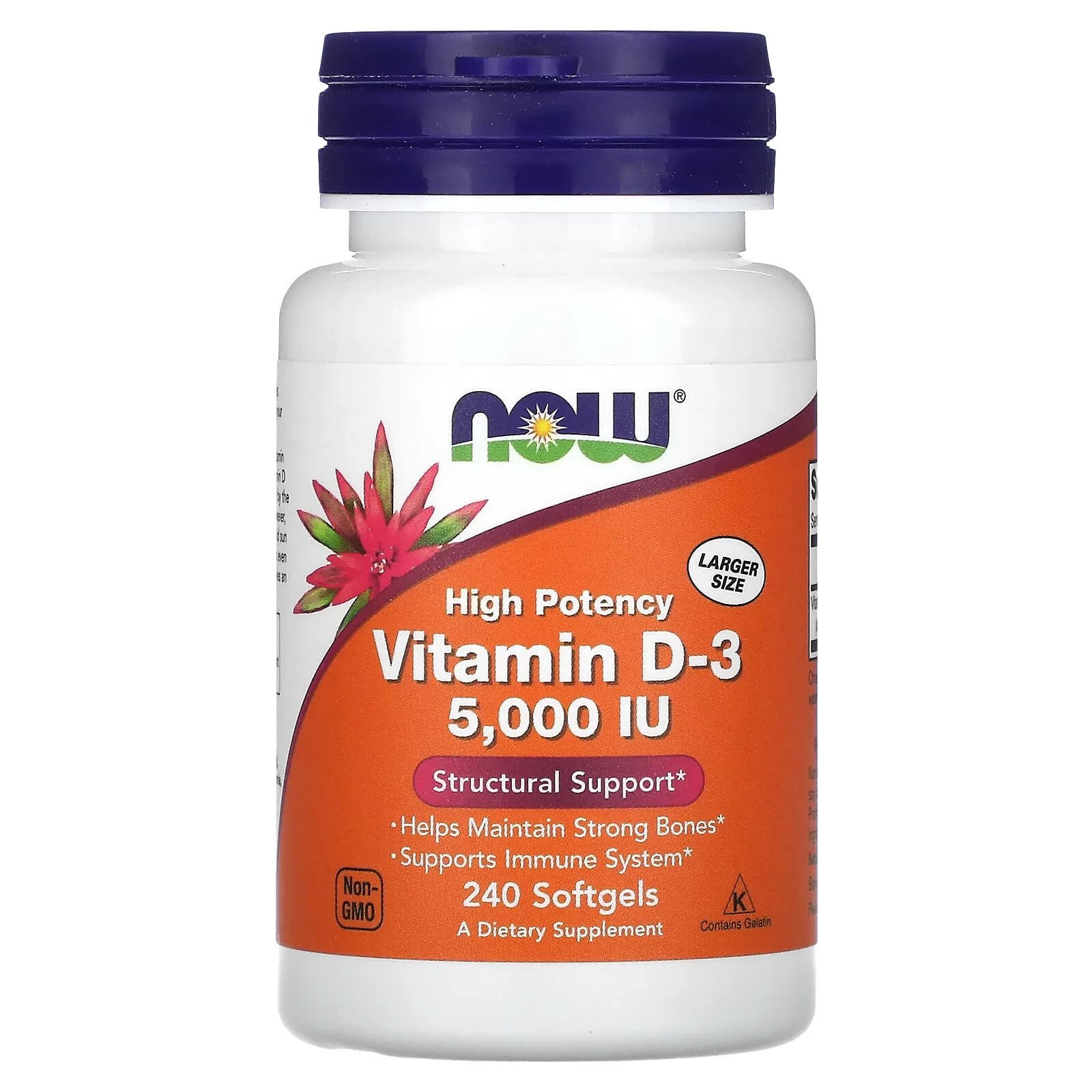 NOW Foods Vitamin D-3 Витамин D3 125 мкг (5000 МЕ), гелевые капсулы