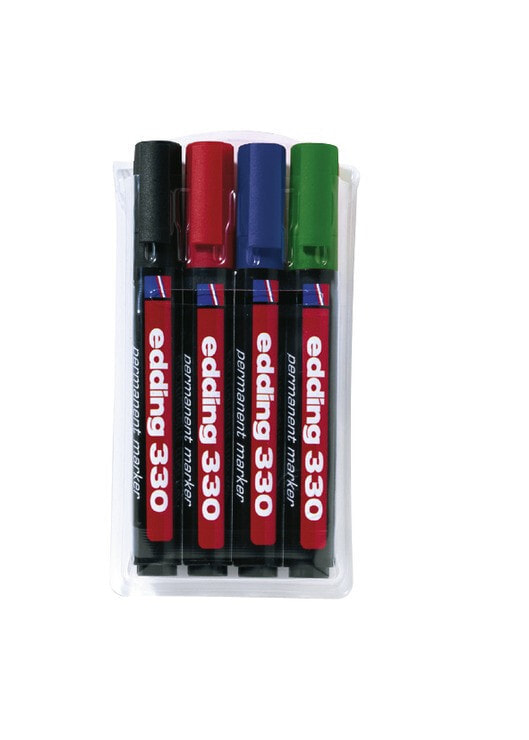 Edding 330/4 S перманентная маркер Черный, Синий, Зеленый, Красный 4 шт 4529000