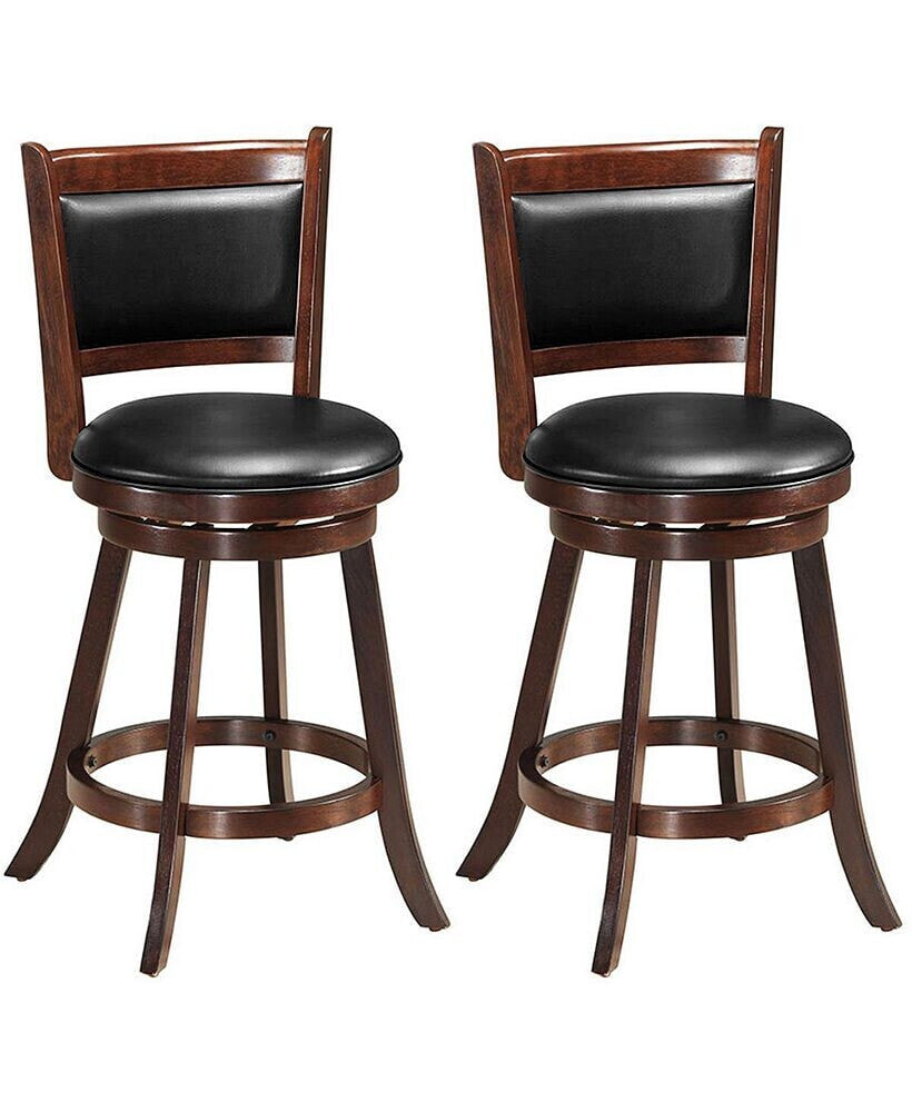 Costway set of 2 24'' Swivel Counter Stool Wooden Dining Chair